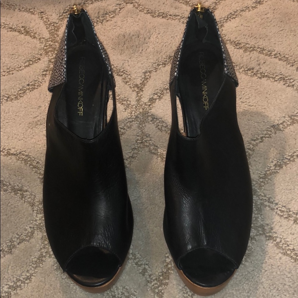 Women’s Rebecca Minkoff open toe wedge.